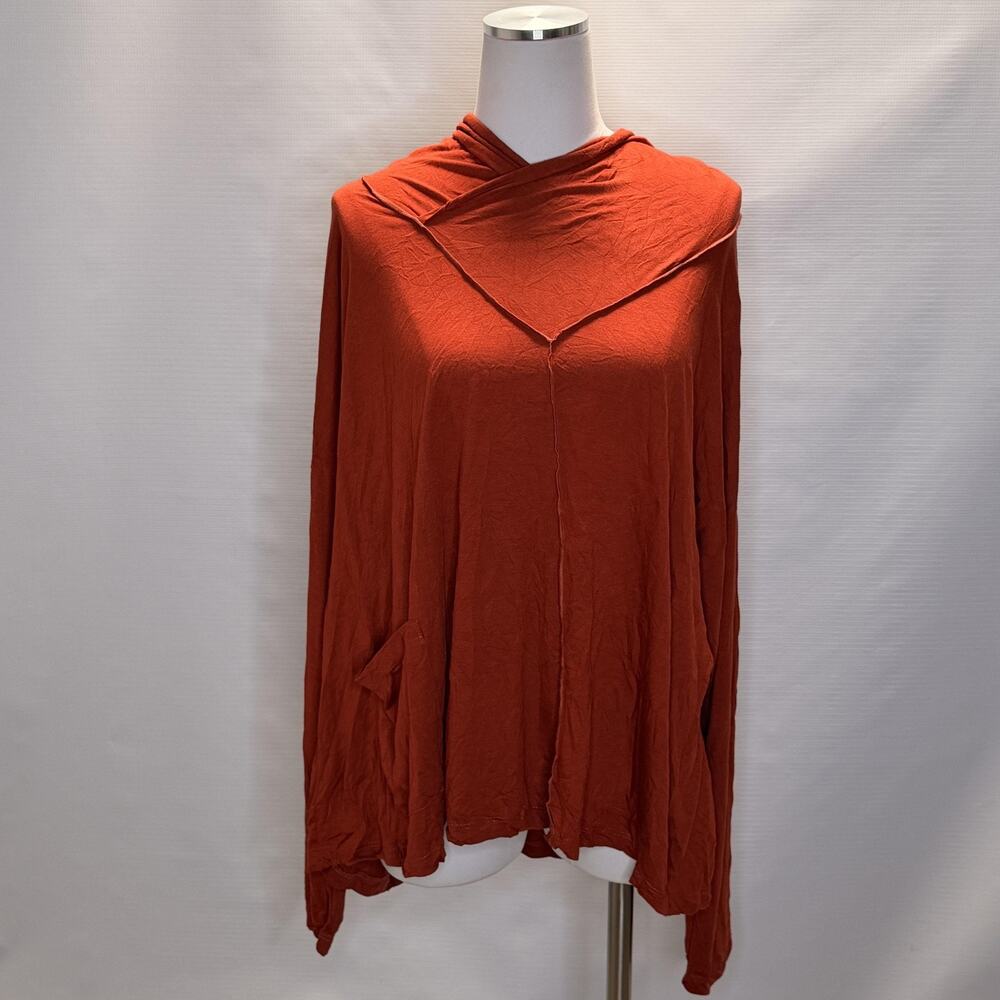 Chalet Et Ceci Tunic Shirt Womens Large Orange Cowl Neck Pocket Jersey Top